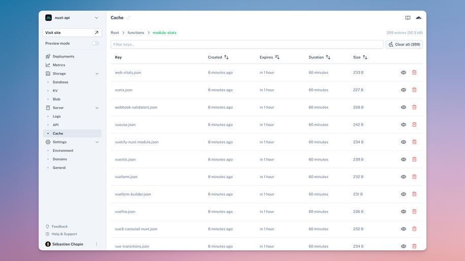 NuxtHub Admin Cache